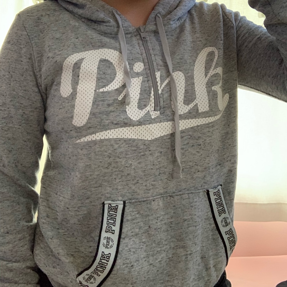 Gray PINK Hoodie with Logo